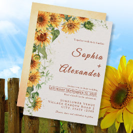 Watercolor Sunflowers Wedding Invitation 招待状