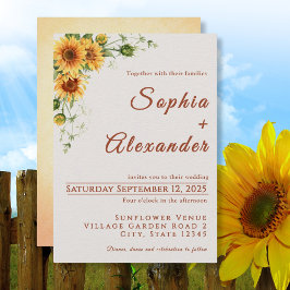 Watercolor Sunflowers Wedding Invitation 招待状