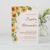 Watercolor Sunflowers Wedding Invitation 招待状 (スタンド正面)