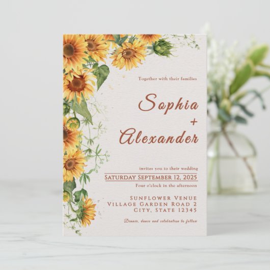 Watercolor Sunflowers Wedding Invitation 招待状 (スタンド正面)
