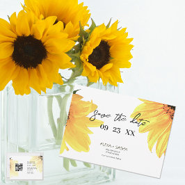 Watercolor Sunflowers Wedding QR Code セーブザデート
