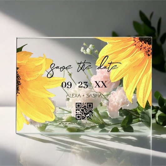 Watercolor Sunflowers Wedding Save the date card アクリル招待状