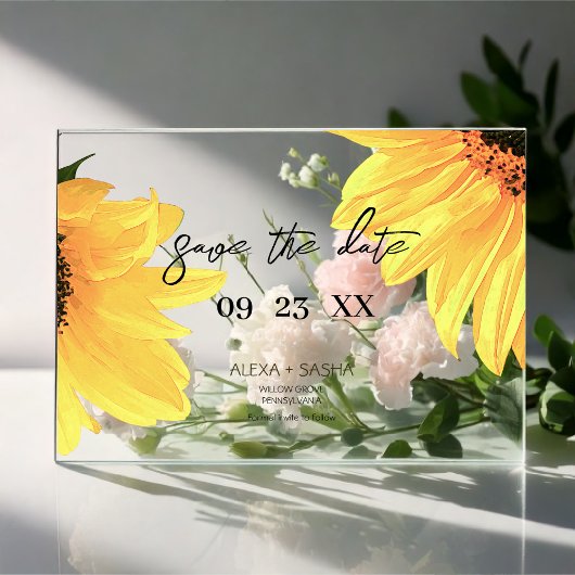 Watercolor Sunflowers Wedding Save the Date Card アクリル招待状