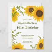 Watercolor Sunflowers Women's 101st Birthday  招待状 (正面)