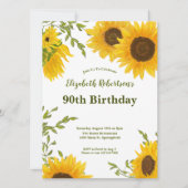 Watercolor Sunflowers Women's 90th Birthday  招待状 (正面)
