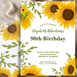 Watercolor Sunflowers Women's 90th Birthday  招待状