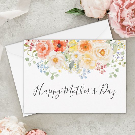 Watercolor Sunny Floral Mother's Day カード