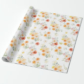 Watercolor Sunny Flowers Floral Pattern ラッピングペーパー (アンロールド)