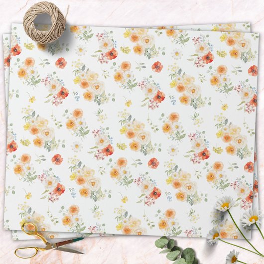 Watercolor Sunny Flowers Floral Pattern ラッピングペーパー