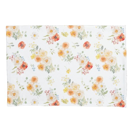 Watercolor Sunny Flowers Floral Pattern 枕カバー (正面)