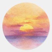 Watercolor Sunset Ocean Horizon Aesthetic Round St ラウンドシール (正面)