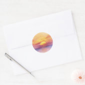 Watercolor Sunset Ocean Horizon Aesthetic Round St ラウンドシール (封筒)
