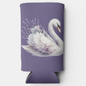 Watercolor Swan with Lavender Florals スリム缶クーラー (正面)