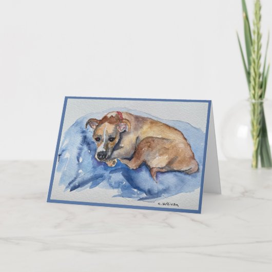 watercolor sweet rescue pup Folded Greeting Card カード (正面)