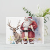 Watercolor Sweet Santa with Reindeer カード (スタンド正面)