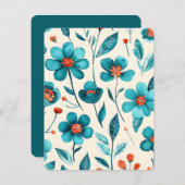 Watercolor Teal Flowers シーズンカード (正面/裏面)