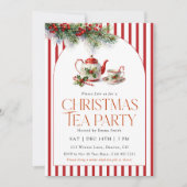 Watercolor Teapot Christmas Tea Party  招待状 (正面)