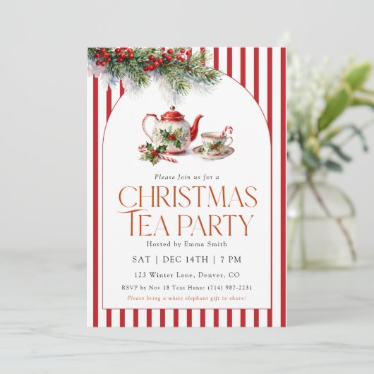 Watercolor Teapot Christmas Tea Party  招待状 (スタンド正面)
