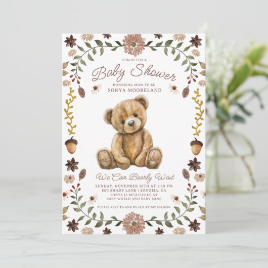 Watercolor Teddy Bear Baby Shower 招待状 (スタンド正面)