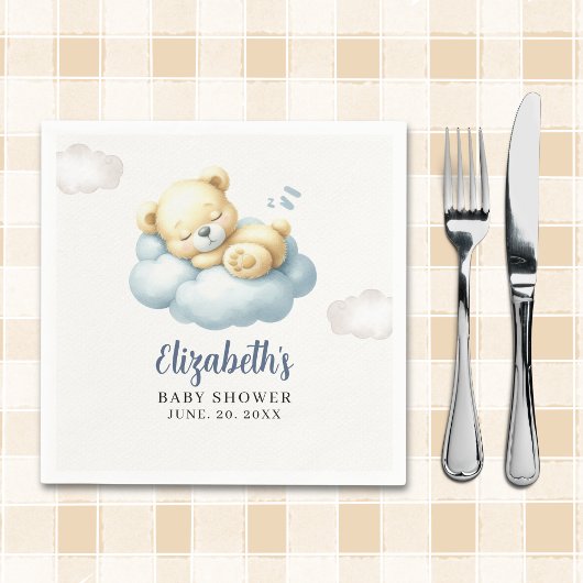 Watercolor Teddy Bear Baby Shower Boy  スタンダードカクテルナプキン