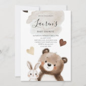 Watercolor Teddy Bear Baby Shower Invitation  招待状 (正面)