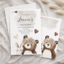 Watercolor Teddy Bear Baby Shower Invitation  招待状