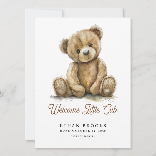 Watercolor Teddy Bear Gender Neutral 案内状 (正面)