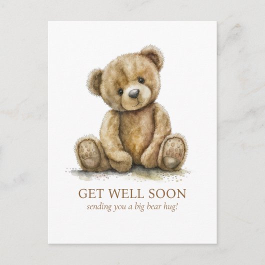 Watercolor Teddy Bear Get Well ポストカード (正面)