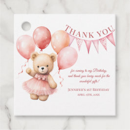 Watercolor Teddy Bear Girl 1st Birthday フェイバータグ