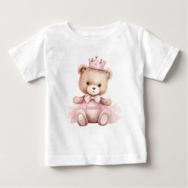 Watercolor Teddy Bear Girl 1st Birthday ベビーTシャツ