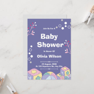 Watercolor Teddy Bear Hot Air Balloon Baby Shower  招待状