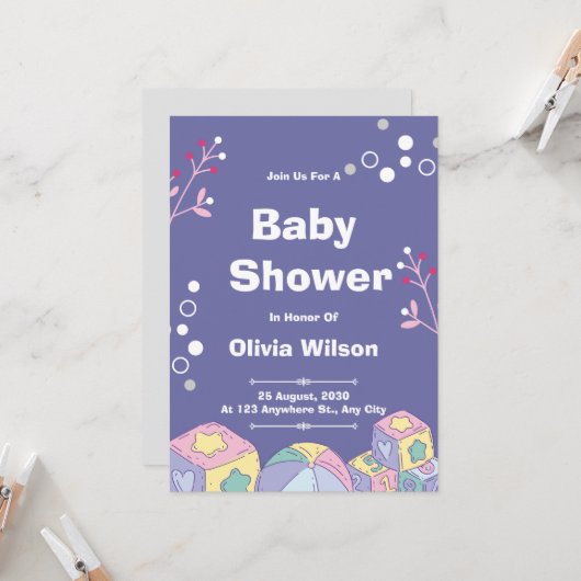 Watercolor Teddy Bear Hot Air Balloon Baby Shower  招待状 (正面/裏面インサイチュ)