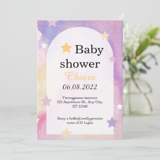 Watercolor Teddy Bear Hot Air Balloon Baby Shower 招待状