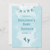 Watercolor Teddy Bear Hot Air Balloon Baby Shower 招待状 (正面)