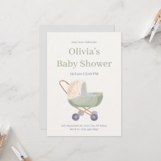 Watercolor Teddy Bear Hot Air Balloon Baby Shower 招待状