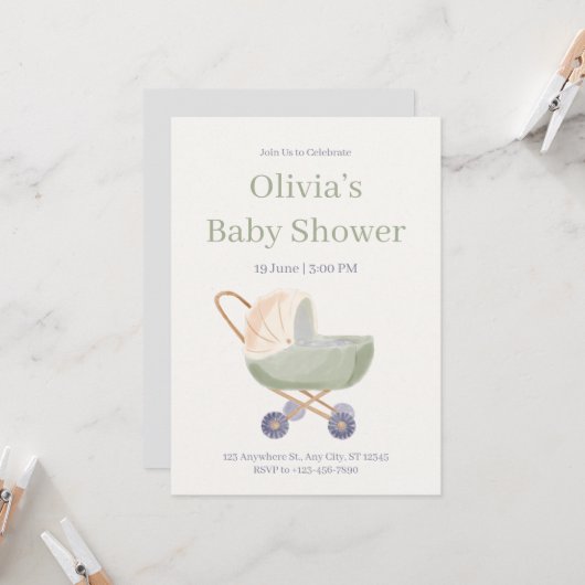 Watercolor Teddy Bear Hot Air Balloon Baby Shower 招待状 (正面/裏面インサイチュ)