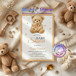 Watercolor Teddy Bear Mommy Cub Paws Baby Shower 招待状