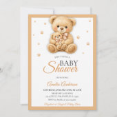 Watercolor Teddy Bear Mommy Cub Paws Baby Shower 招待状 (正面)
