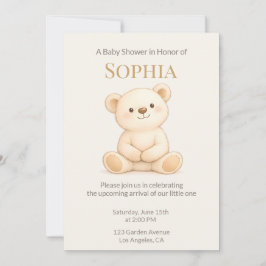 Watercolor Teddy Bear Neutral Baby Shower 招待状
