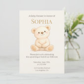 Watercolor Teddy Bear Neutral Baby Shower 招待状 (スタンド正面)