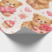 Watercolor Teddy Bear Valentine's Day Pattern ラッピングペーパー (角)