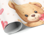 Watercolor Teddy Bear Valentine's Day Pattern ラッピングペーパー (ロールコーナー)