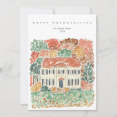 Watercolor Thanksgiving Autumnal Georgian House シーズンカード (正面)