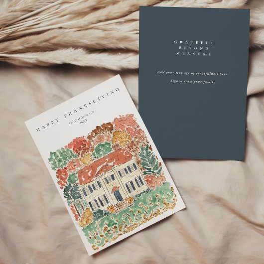 Watercolor Thanksgiving Autumnal Georgian House シーズンカード