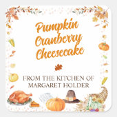 Watercolor Thanksgiving Celebration スクエアシール (正面)