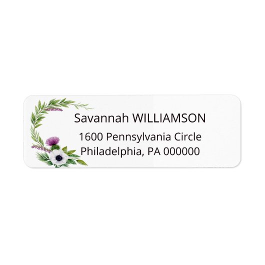 Watercolor Thistle Floral Arch Address Label ラベル (正面)