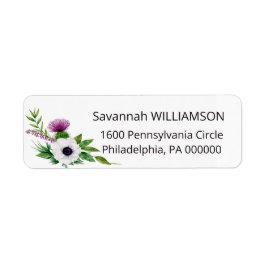 Watercolor Thistle Floral Corner Address Label ラベル