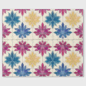 Watercolor Tile Flowers Wrapping Paper ラッピングペーパー (フラット)