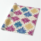 Watercolor Tile Flowers Wrapping Paper ラッピングペーパー (アンロールド)
