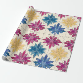 Watercolor Tile Flowers Wrapping Paper ラッピングペーパー